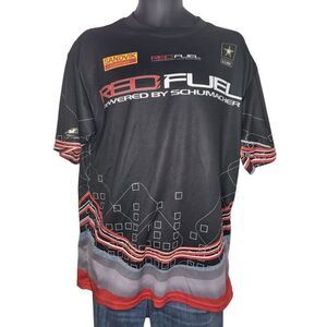 AE Red Fuel Shirt Men Sz L Powered By Schumacher Short‎ Sleeve Black Racing